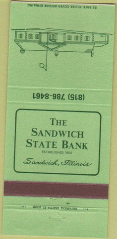 Matchbook Cover - Sandwich State Bank Sandwich IL 30 Strike
