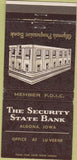 Matchbook Cover - Security State Bank Algona IA 30 Strike