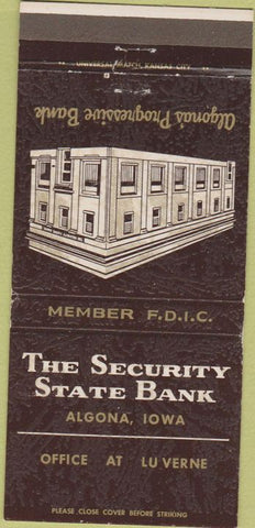 Matchbook Cover - Security State Bank Algona IA 30 Strike
