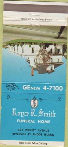 Matchbook Cover - Royce Smith Funeral Home Riverside RI WEAR 30 Strike