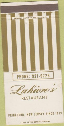 Matchbook Cover - Lahieve's Restaurant Princeton NJ 30 Strike