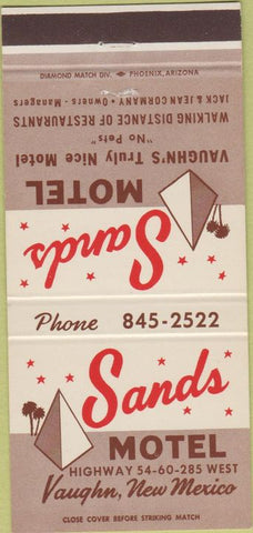 Matchbook Cover - Sands Motel Vaughn NM 30 Strike