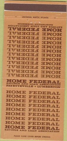 Matchbook Cover - Home Federal Savings Loan Fayetteville Lumberton NC 30 Strike
