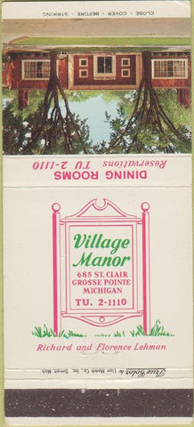 Matchbook Cover - Village Manor Grosse Pointe MI 30 Strike
