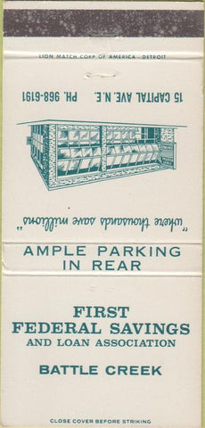 Matchbook Cover - First Federal Saving Battle Creek MI 30 Strike