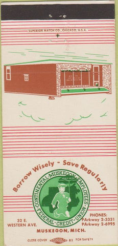 Matchbook Cover - Continental Muskegon Employees Credit Union MI 30 Strike
