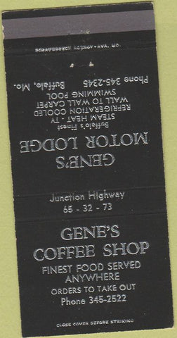 Matchbook Cover - Gene's Coffee Shop Buffalo MO 30 Strike