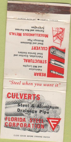 Matchbook Cover - Culverts Drainage Pipe Florida Steel WEAR 30 Strike
