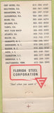 Matchbook Cover - Culverts Drainage Pipe Florida Steel WEAR 30 Strike