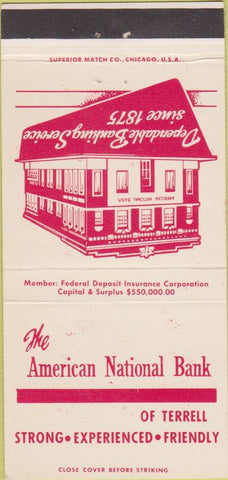 Matchbook Cover - American National Bank Terrell TX? 30 Strike