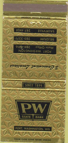 Matchbook Cover - PW State Bank Port Washington WI 30 Strike