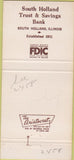 Matchbook Cover - South Holland Trust Savings IL 30 Strike