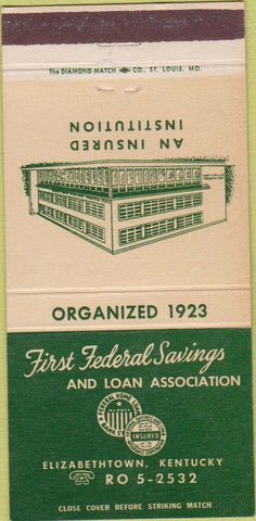 Matchbook Cover - First Federal Savings Loan Elizabethtown KY 30 Strike