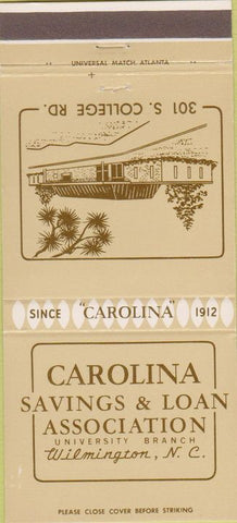 Matchbook Cover - Carolina Savings Loan Wilmington NC 30 Strike