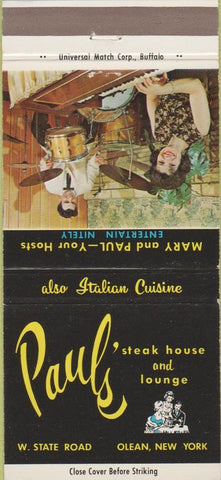 Matchbook Cover - Paul's Steak House Olean NY 30 Strike