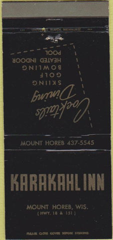 Matchbook Cover - Karakahl Inn Mount Horeb WI 30 Strike