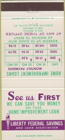 Matchbook Cover - Liberty Federal Savings Loan Philadelphia PA 30 Strike