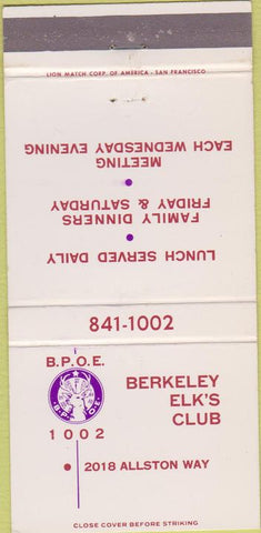 Matchbook Cover - Elks Lodge Berkeley CA 30 Strike