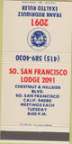 Matchbook Cover - Elks Club South San Francisco CA 30 Strike