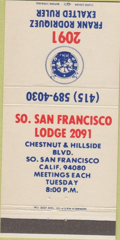 Matchbook Cover - Elks Club South San Francisco CA 30 Strike