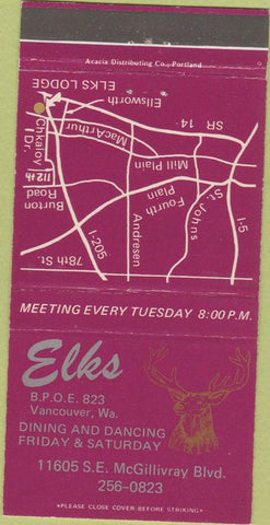 Matchbook Cover - Elks Club Vancouver WA 30 Strike