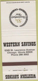 Matchbook Cover - Western Savings Chicago IL CREASE 30 Strike