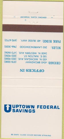 Matchbook Cover - Uptown Federal Savings Chicago Niles Park Ridge IL 30 Strike