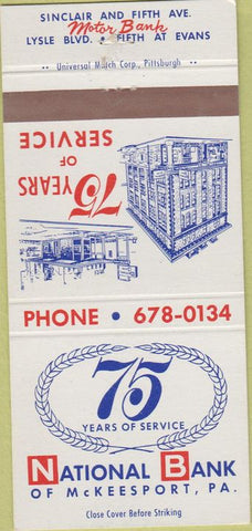 Matchbook Cover - National Bank of McKeesport PA 30 Strike