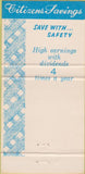 Matchbook Cover - Citizens Savings Loan Grand Prairie TX 30 Strike