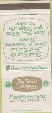 Matchbook Cover - First Federal Savings Madison WI 30 Strike