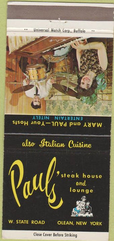 Matchbook Cover - Paul's Steak Hosue Olean NY girlie 30 Strike