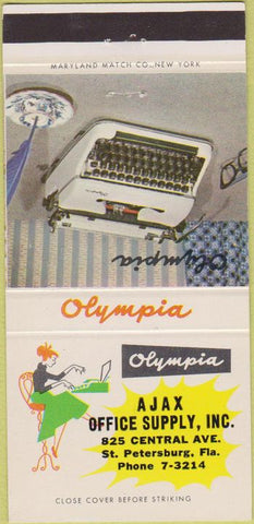 Matchbook Cover - Olympia Typewriters AJAX ST Petersburg FL girlie 30 Strike