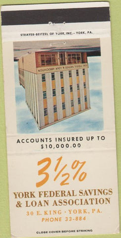 Matchbook Cover - York Federal Savings Loan PA 30 Strike