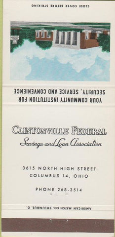 Matchbook Cover - Clintonville Federal Savings Loan Columbus OH 30 Strike