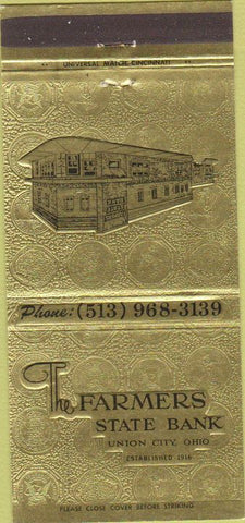 Matchbook Cover - Farmers State Bank Union City OH 30 Strike