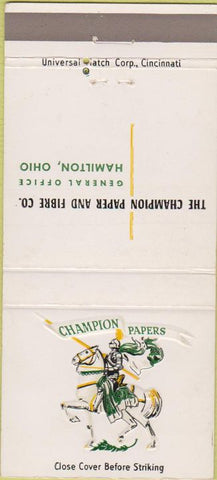 Matchbook Cover - Champion Paoper Fibre Hamilton OH 30 Strike