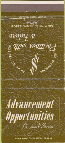 Matchbook Cover - Advancement Opportunities Job Placement Memphis TN 30 Strike