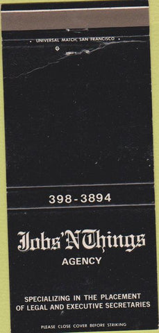 Matchbook Cover - Jobs N Things Agency San Francisco CA WEAR 30 Strike