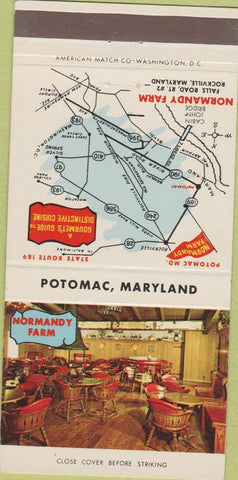 Matchbook Cover - Normandy Farm Potomac MD 30 Strike