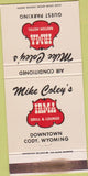 Matchbook Cover - Mike Coley's Irma Grill Cody WY WEAR 30 Strike