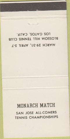Matchbook Cover - Blossom Hill Tennis Club Los Gatos CA San Jose 30 Strike