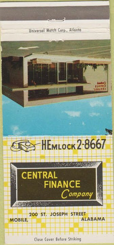 Matchbook Cover - Central Finance Co Mobile AL 30 Strike