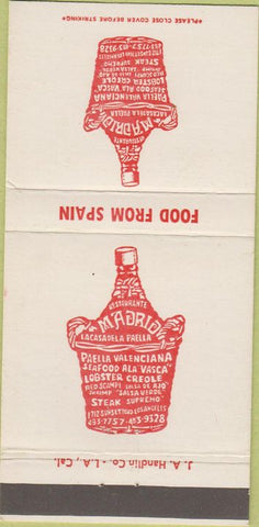 Matchbook Cover - Madrid Restaurant Spanish Food Los Angeles CA 30 Strike
