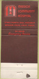 Matchbook Cover - Mission Community Hospital Mission Viejo CA 30 Strike