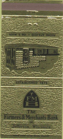 Matchbook Cover - Farmers Merchants Bank Jefferson WI 30 Strike