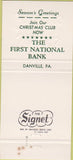 Matchbook Cover - First National Bank Danville PA 30 Strike