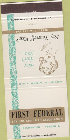 Matchbook Cover - First Federal Savings Loan Richmond VA girlie 30 Strike