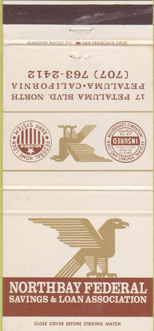 Matchbook Cover - Northbay Federal Savings Loan Petaluma CA 30 Strike