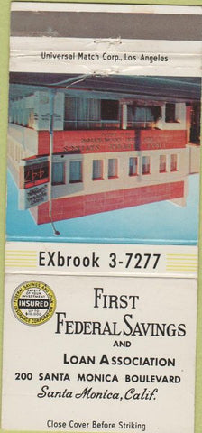 Matchbook Cover - First Federal Savings Loan Santa Monica CA 30 Strike