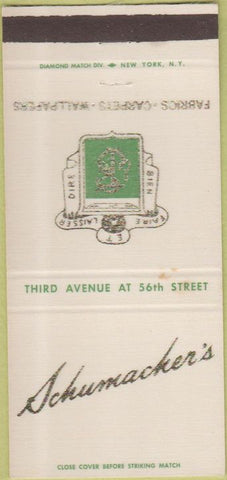 Matchbook Cover - Schumacher's Fabrics Carpet New York City 30 Strike